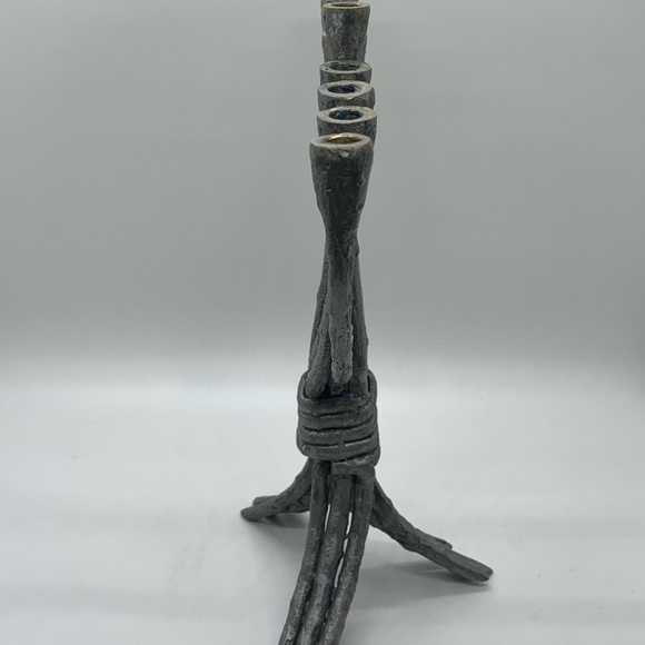 Silver tone Metal TREE OF LIFE MENORAH - Picture 4 of 11